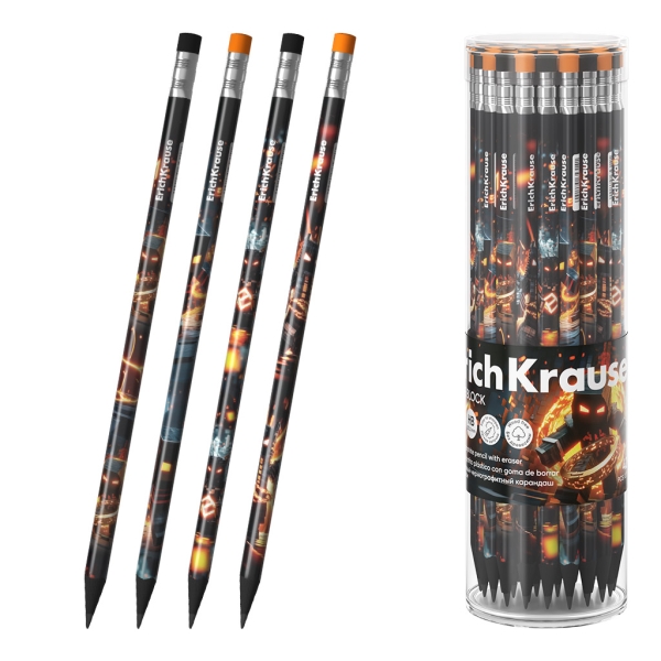 ErichKrause Mine Block Lapiz de Grafito con Goma de Borrar - Mina HB de 2.2mm - Cuerpo Triangular - Plastico - Agarre Ergonomico - Colores Surtidos · Pack de 42 uds.
