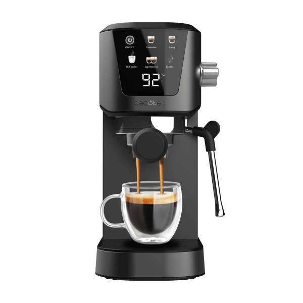 Cecotec Power Espresso 20 Touch Cafetera Espresso - 1350W - Pantalla Tactil Intuitiva - Presion de 20Bar - Deposito 1L Extraible - Vaporizador Orientable - Incluye Accesorios - Color Negro