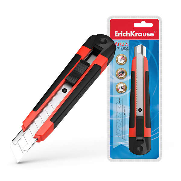 Erichkrause Cuter con Fijador Automatico Arrow - Sistema de Retencion de Cuchilla Autobloqueo - Partidor Incorporado - Cuerpo de Plastico Ligero - Guias Metalicas - Cuchilla Segmentada de Ac