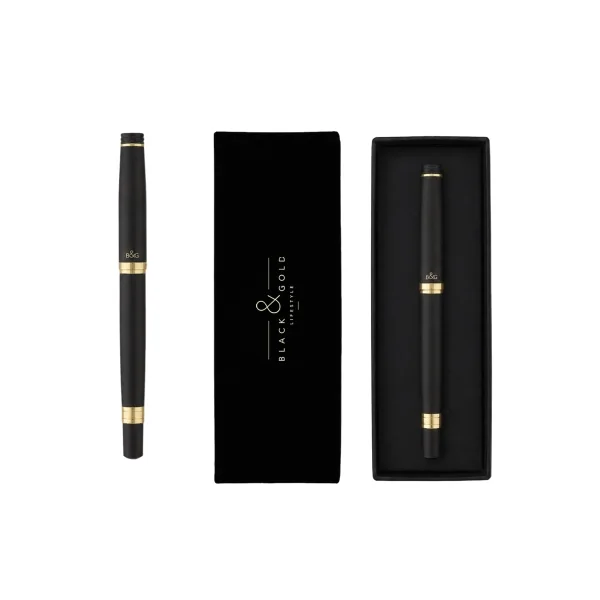 Dohe Black & Gold Boligrafo con Capuchon - Tinta Color Azul - Acabado en Negro Mate - En Estuhe para Regalo