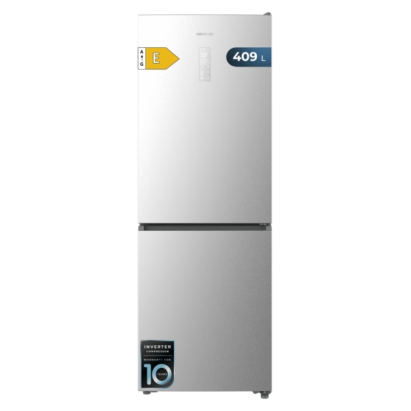 Cecotec Bolero CoolMarket Combi 409 Inox E Frigorifico Combi - Capacidad 409L - Compresor Inverter - Congelacion Ultrarapida - Silencioso - Frio Envolvente - Clase E - 185x59.5cm - Color Ace