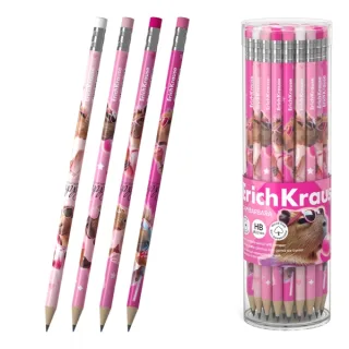 ErichKrause CapyBarbara Lapiz de Grafito con Goma de Borrar - Mina HB - Cuerpo Redondo - Plastico - Agarre Ergonomico - Colores Surtidos · Pack de 42 uds.