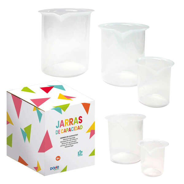 Dohe Juego de Jarras graduadas de Plastico - 1L, 0.5L, 0.25L, 100Ml, 50ml - Recomendado para Tercer Ciclo de Primaria