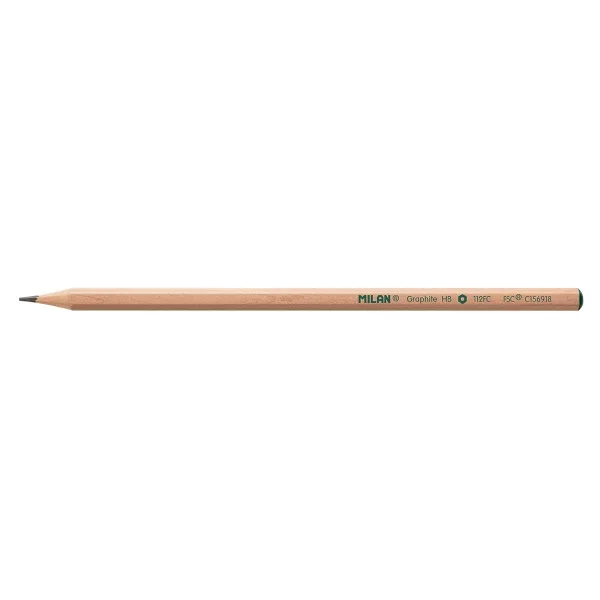 Milan Lapices de Grafito HB - Madera Certificada FSC - Hexagonales - Color Madera Claro · Pack de 12 uds.