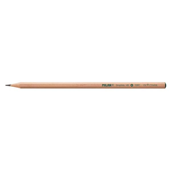 Milan Lapices de Grafito HB - Madera Certificada FSC - Hexagonales - Color Madera Claro · Pack de 12 uds.