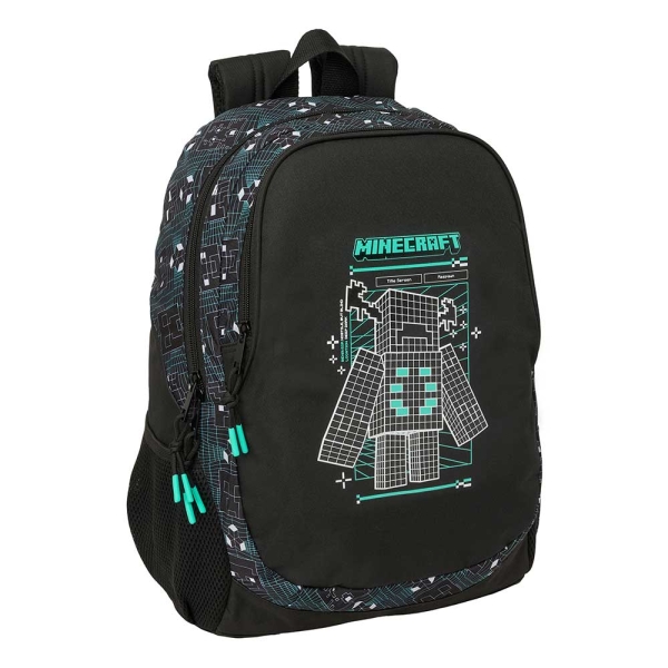 Safta Minecraft Screen Mochila - 23L - Adaptable a Carro - Espalda Acolchada - Portabotellas - Cremallera con Doble Tirador - Asa de Mano - Hombreras Ergonomicas - 32x44x16cm - Color Negro
