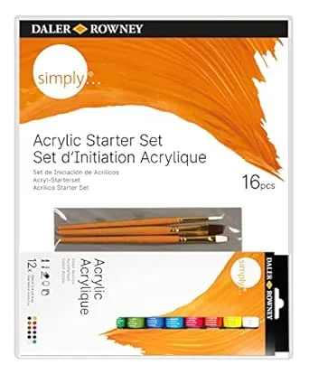 Daler Rowney Simply Pack de 16 Piezas - Pinturas Acrilicas - Set de Iniciacion - Colores Surtidos