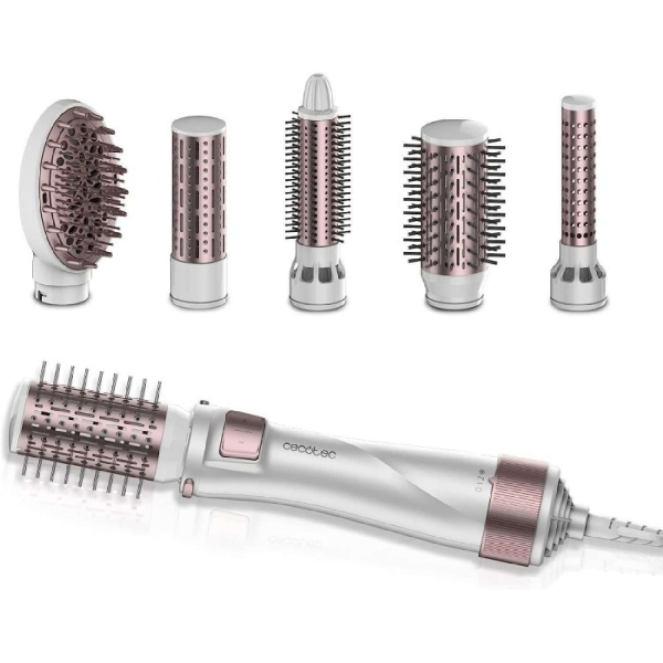 Cecotec Bamba CeramicCare 5in1 Pro Cepillo Alisador - 1000W - Revestimiento Ceramico - Funcion de Aire Caliente - 4 Niveles de Temperatura - Ergonomico - Incluye Varios Cabezales - Color Bla