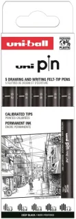 Uni-ball Uni Pin Clasico II Pack de 5 de Rotuladores Calibrados 0.2, 0.4, 0.6, 0.8 y 1.0 - Punta Poliacetal - Tinta Pigmentada Resistente al Agua y Luz - Color Negro