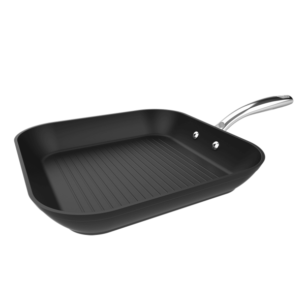 Cecotec Polka Fantasy Grill Silver Sarten Cuadrada de 28cm - Aluminio Forjado - Mango de Acero Inoxidable - Antiadherente - Libre de PFOA - Horno hasta 230°C - Compatible con Induccion - Col