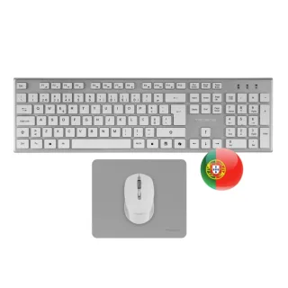 Tacens Zenith Combo Pack Inalabrico de Teclado Completo + Raton y Alfombrilla - Disposicion Portuguesa QWERTY PT - Teclas Silenciosas de Perfil Bajo - Sensor de 3200dpi - Conexion Dual Link
