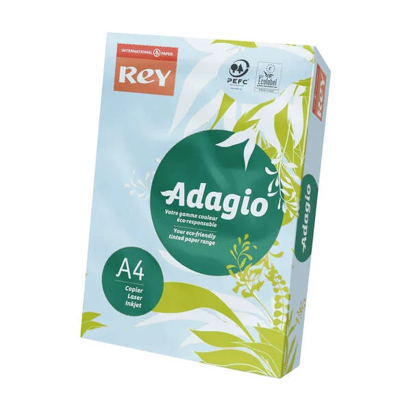 Dohe Adagio Paquete de 500 Hojas de Papel A4 de 80g - Apto para Fotocopiadoras e Impresoras - Alta Calidad y Versatilidad - Color Azul Pastel
