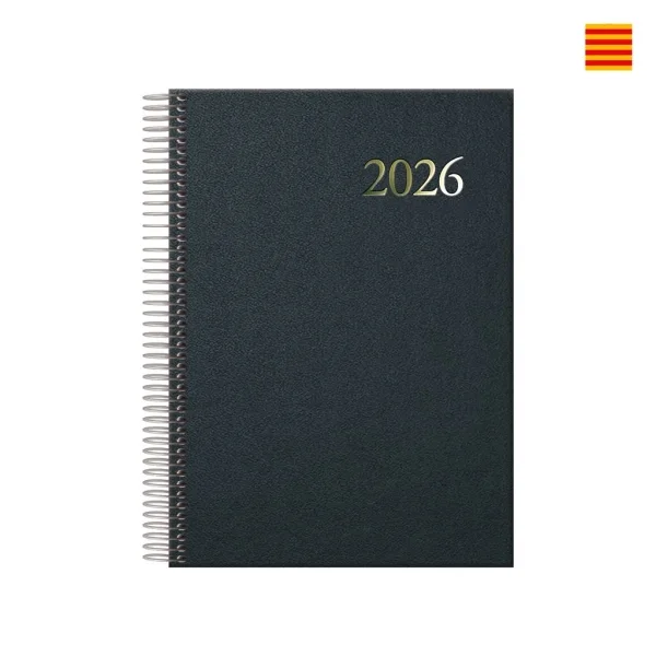Dohe Segovia Agenda Anual Espiral en Catalan - Dia Pagina - Sabado y Domingo misma Pagina - Tamaño 14x20cm - Color Negro
