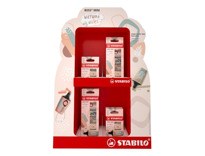 Stabilo Boss Mini Naturevibes Expositor con 8 Packs de 6 Marcadores Fluorescentes + 8 Packs de 3 Marcadores Fluorescentes - Trazo entre 2 y 5mm - Tinta con Base de Agua - Antisecado - Colore