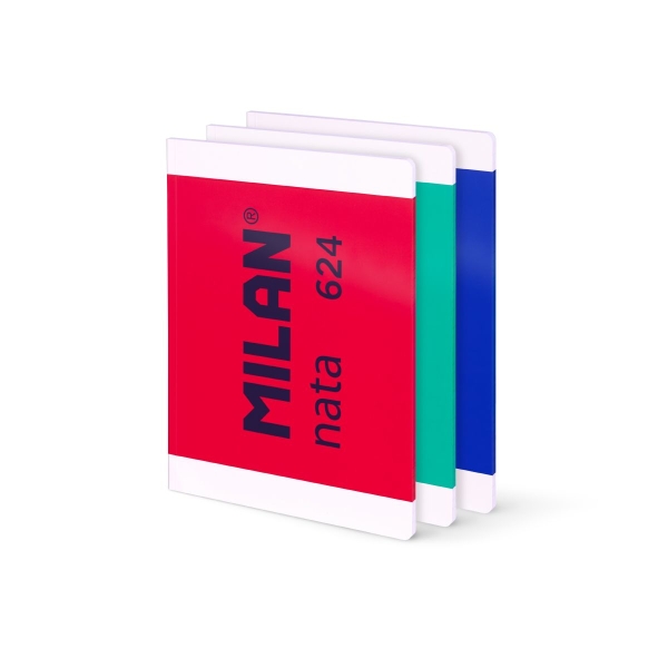 Milan Nata 624 Pack de 3 Libretas Encoladas Formato A4 Cuadricula 5mm - 48 Hojas de 95 gr/m2 - Microperforado - Colores Surtidos