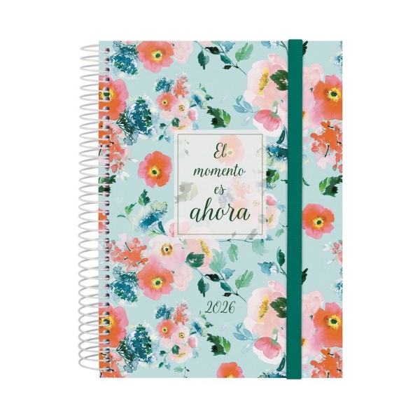 Finocam Design Collection Agenda de Espiral - Anual 2026 - Tapa Ligera - Formato E10 - 172x29x212mm - 1 Dia por Pagina - Tematica de Flores