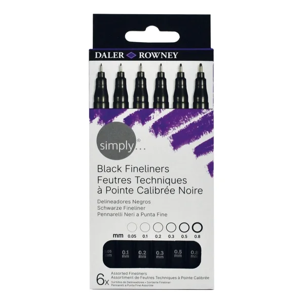 Daler Rowney Simply Pack de 6 Rotuladores Fineliner - Color Negro