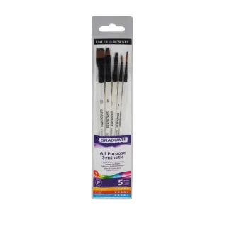 Daler Rowney Graduate Pack de 5 Pinceles Multitecnica - Pelo Sintetico - Mango Corto