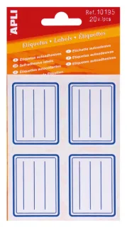 Apli Etiquetas Adhesivas Escolares Basicas - Tamaño 50x38mm - Ribete Azul - Adhesivo Permanente - Ideal para Marcar e Identificar - Color Blanco · Pack de 10 uds.