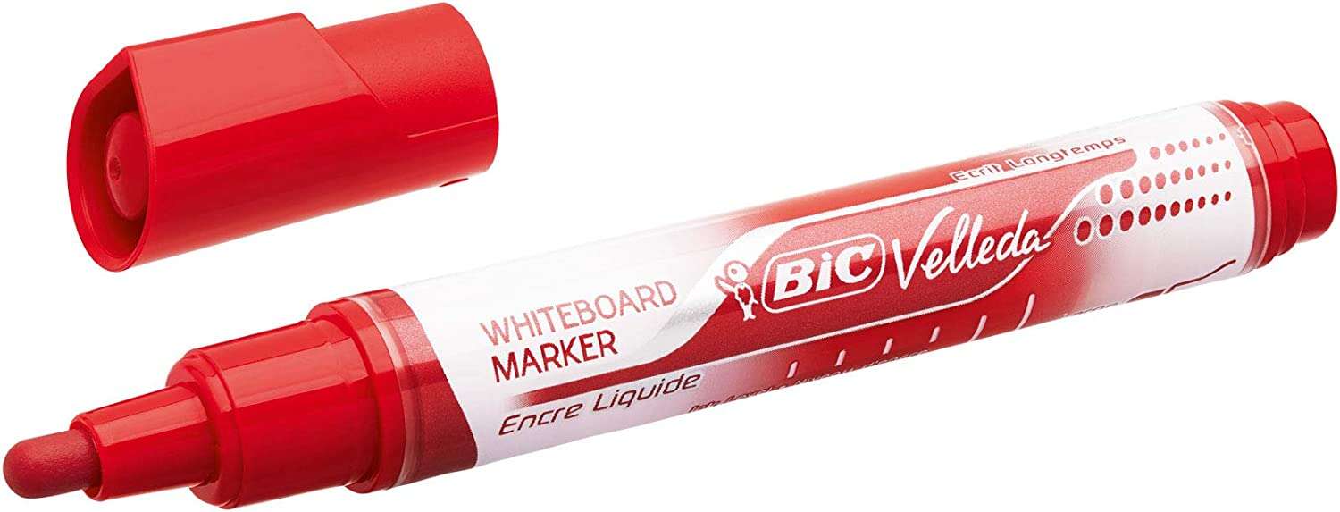 Bic Velleda Liquid Ink Marcador para Pizarra - Punta Media - Trazo 2.3mm - Tinta Liquida con Base de Alcohol - Color Rojo · Pack de 12 uds.