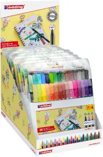 Edding 1200 Expositor con 10 Packs de 30 Rotuladores - Punta Redonda - Tinta con Base de Agua - Colores Clasicos, Neon y Pastel Surtidos
