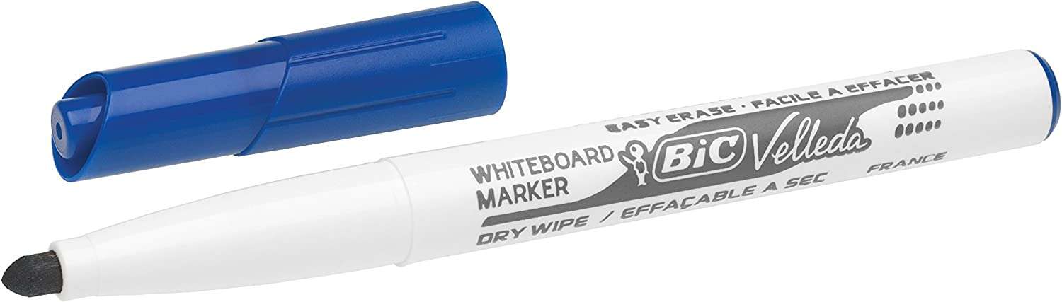 Bic Velleda 1741 Marcador para Pizarra - Punta de 4.5 mm - Trazo 1.4mm - Tinta con Base de Acetona - Borrado Optimo - Larga Duracion - Color Azul · Pack de 12 uds.