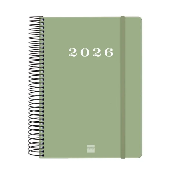 Finocam My Agenda de Espiral - Anual 2026 - Tapa Dura Antirayaduras - Formato E10 - 185x20x212mm - 1 Dia por Pagina - Color Verde