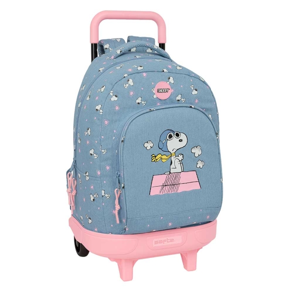 Safta Snoopy Mochila con Carro - Extraible - Bolsillo Frontal - Portabotellas - Tirador Doble - Hombreras Acolchadas - Asa Acolchada - Tarjeta ID - Bandeja PVC - 33L - 330x220x450mm - Color Azul