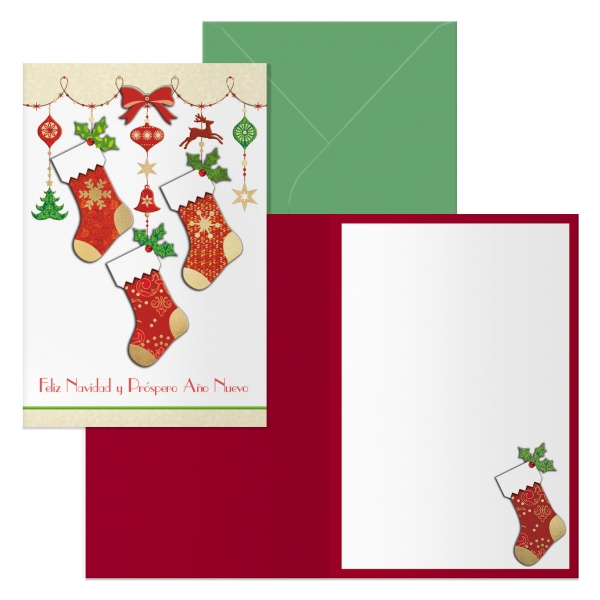 Dohe Calcetines Pack de 6 Tarjetas de Felicitacion Navideña con Sobre - Tamaño Cerrada 11.5x17cm, Abierta 23x17cm - Papel Offset - Impresas a todo Color