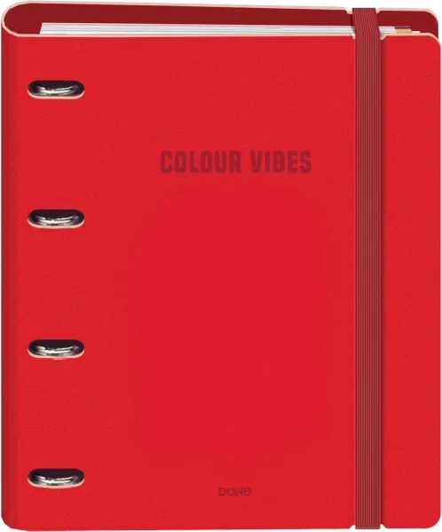 Dohe Colour Vibes Polyfoam Carpeta de 4 Anillas Mixtas de 35mm A4 Recambio 100 Hojas Cuadricula 5mm - Cubierta de Polyfoam 2mm - Cierre con Goma - Incluye 4 Separadores y Sobre de Polipropileno - Color Rojo