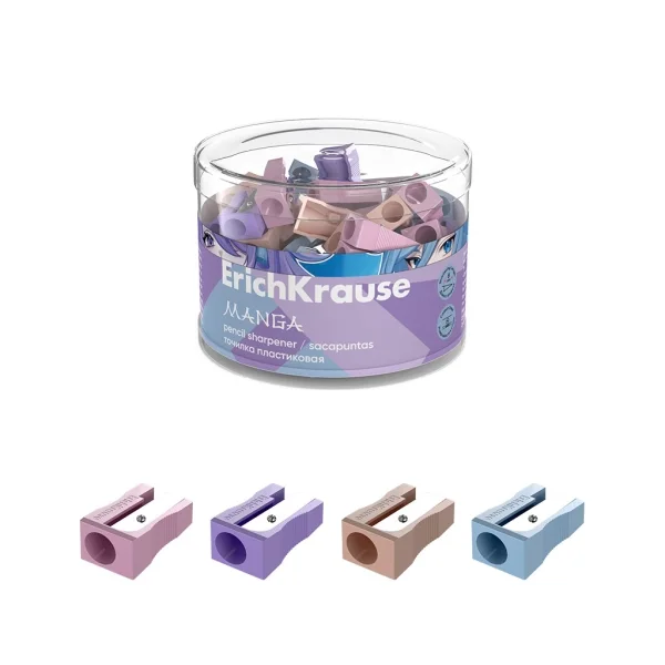 ErichKrause EasySharp Manga Sacapuntas de Plastico - Cuchilla Niquelada de Acero al Carbono - Orificio de 8mm - Colores Surtidos · Pack de 60 uds.