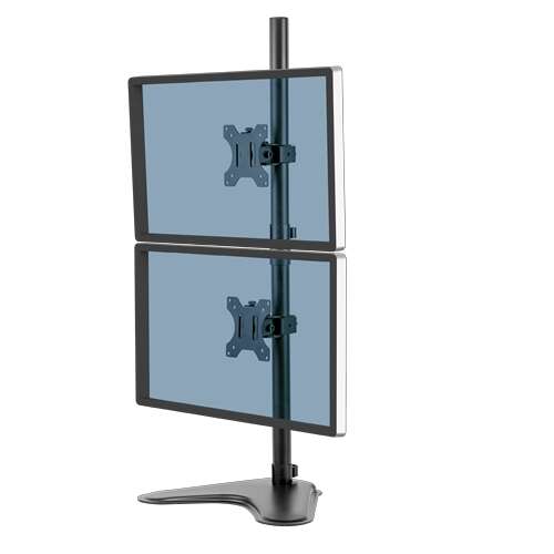 Fellowes Professional Series Soporte con Peana para Monitor Doble en Vertical - Hasta 32” y 16kg - Sistema de Gestion de Cables - Color Negro
