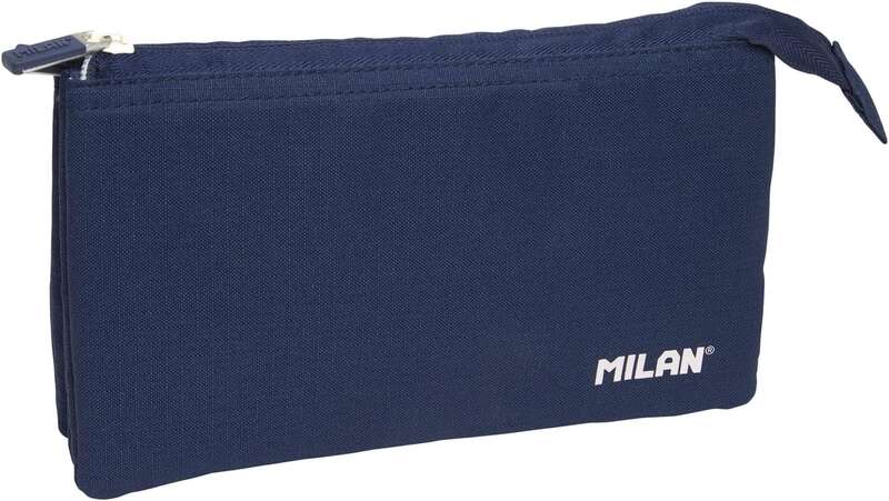 Milan Serie 1918 Estuche Portatodo 5 Compartimentos - Tejido Resistente a las Roturas y Rasgaduras - Medidas 22x12x4cm - Color Azul Oscuro