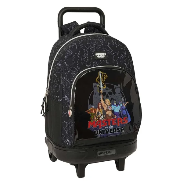 Safta Masters of the Universe Mochila con Carro - Extraible - 33L - Portabotellas - Tarjeta de Identificacion Personal - Doble Tirador - Asa de Mano - Bolsillo Frontal - 33x45x22cm - Color Gris y Negro