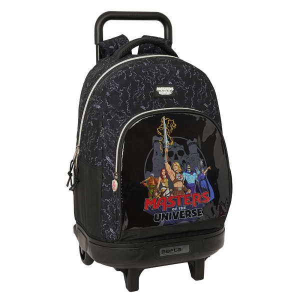 Safta Masters of the Universe Mochila con Carro - Extraible - 33L - Portabotellas - Tarjeta de Identificacion Personal - Doble Tirador - Asa de Mano - Bolsillo Frontal - 33x45x22cm - Color Gris y Negro