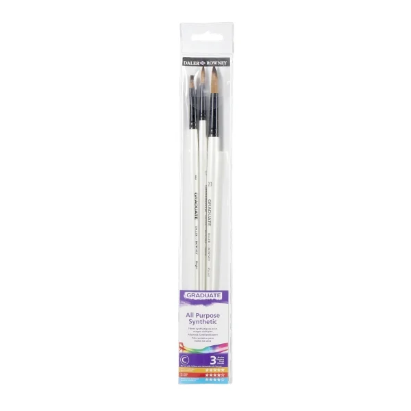 Daler Rowney Graduate Pack de 3 Pinceles Multitecnica - Pelo Sintetico - Mango Largo