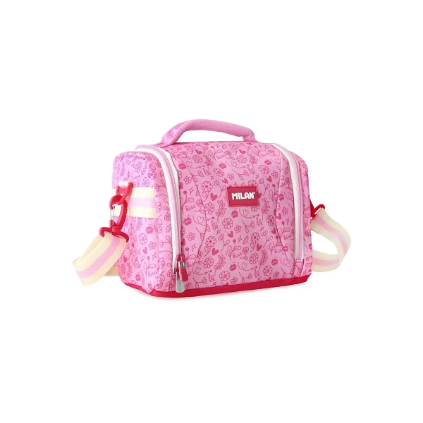 Milan Pink Flowers Bolsa Isotermica Porta Alimentos de 5L - Gran Capacidad - Apertura Total - Bolsillo Interior de Malla - Correa Regulable - Medidas 24.5x20x16cm