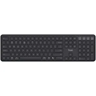 Trust Vaiya Teclado Multidispositivo Bluetooth - Conexion con hasta 4 Dispositivos - Teclas Perfil Bajo - Teclas Multimedia - Color Negro