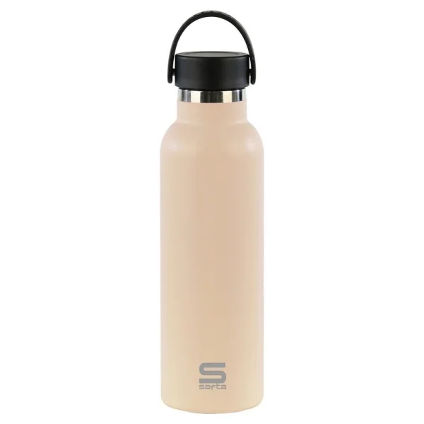 Safta Botella Termo de 600ml - Acero Inoxidable - Base de Silicona Antideslizante - Asa Superior - Color Beige