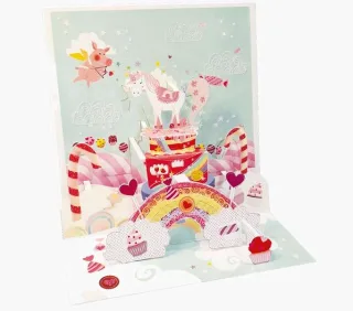 Pictura Tarjeta 3D Pop-Up Unicornio - 16x16cm - Tematica Unicornio - Embolsada Individualmente - Incluido Sobre Blanco - Papel con Certificacion FSC