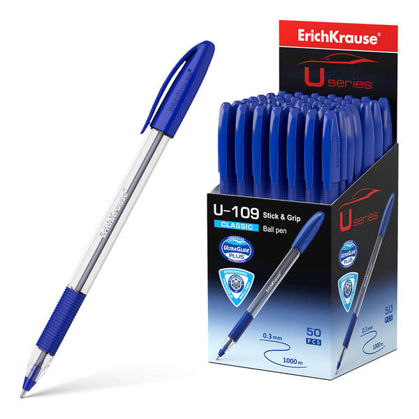 Erichkrause Boligrafo U-109 Classic Stick&Grip - Ultra Glide Technology - Tinta Azul · Pack de 50 uds.