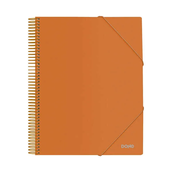 Dohe Carpeta con 20 Fundas Tamaño A4 - Tapa de Polipropileno Opaco de 800 Micras - Fundas Transparentes de 80 Micras - Espiral de Plastico Colorido - Gomas Elasticas a Juego