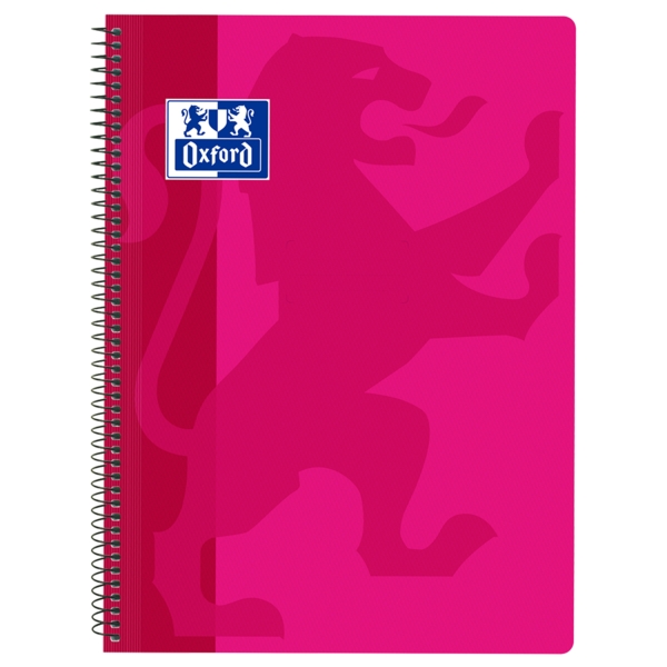 Oxford School Classic Cuaderno Espiral Tamaño Folio Cuadricula 4x4mm - 80 Hojas - Tapa de Plastico - Color Fucsia