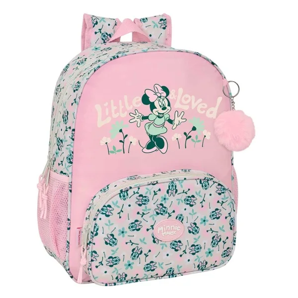 Safta Minnie Mouse Minty Mochila - Adaptable a Carro - Portabotellas - Tirador Doble - Hombreras Acolchadas Ergonomicas - Bolsillo Frontal - Asa de Mano - 15L - 320x120x380mm - Color Rosa Pastel