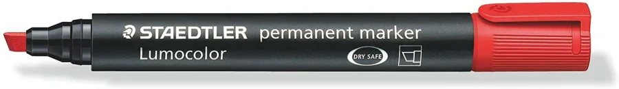 Staedtler Lumocolor 350 Rotulador Permanente - Punta Biselada 2-5mm aprox. - Tinta Base de Alcohol - Secado Rapido - Color Rojo · Pack de 10 uds.