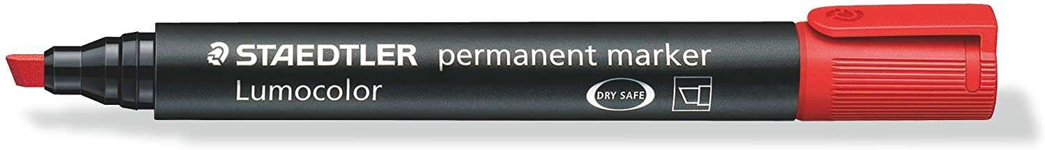 Staedtler Lumocolor 350 Rotulador Permanente - Punta Biselada 2-5mm aprox. - Tinta Base de Alcohol - Secado Rapido - Color Rojo · Pack de 10 uds.