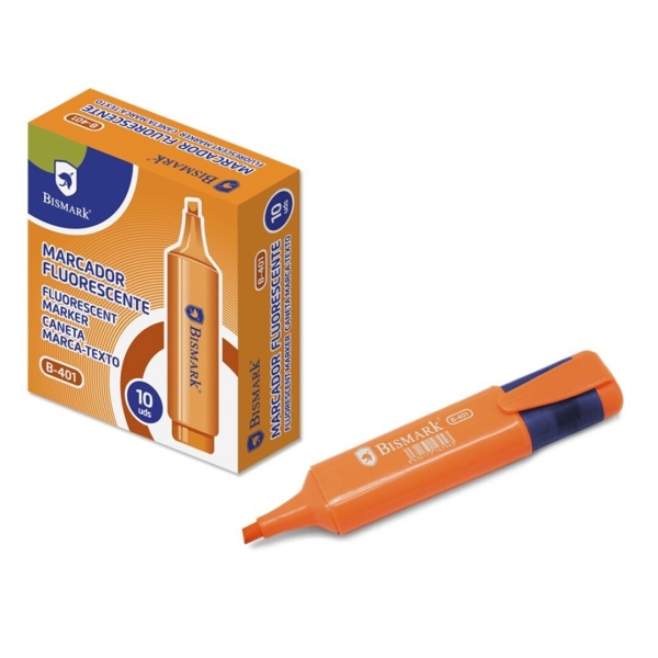 Bismark Marcador Fluorescente - Punta Biselada 1 - 5mm Aprox - Tinta Base de Agua - Color Naranja · Pack de 10 uds.