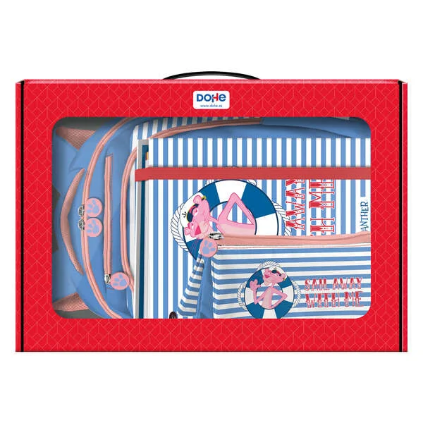 Dohe Pack Mochila, Carpeta y Portatodo Pink Panther - Maletin Regalo 365x515x105mm - Carpeta A4 Recambio, Mochila 3 Compartimentos Grande - Portatodo Triple