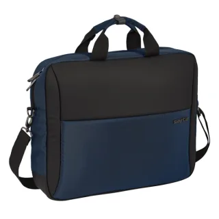 Safta Business Maletin para Portatil hasta 15.6" - Doble Tirador - Conector USB - Bolsillo Oculto - Bandolera Ajustable - Asas Forradas - Cinta para Maletas - 410x90x330mm - Color Azul Marin