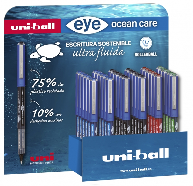 Uni-ball Eye Ocean Care UB-1570ROP Expositor de 36 Boligrafos de Tinta Liquida - Punta de Bola 0.7mm - Trazo 0.5mm - Tinta Pigmentada Resistente al Agua y Luz - Color Surtido · Pack de 36 uds.